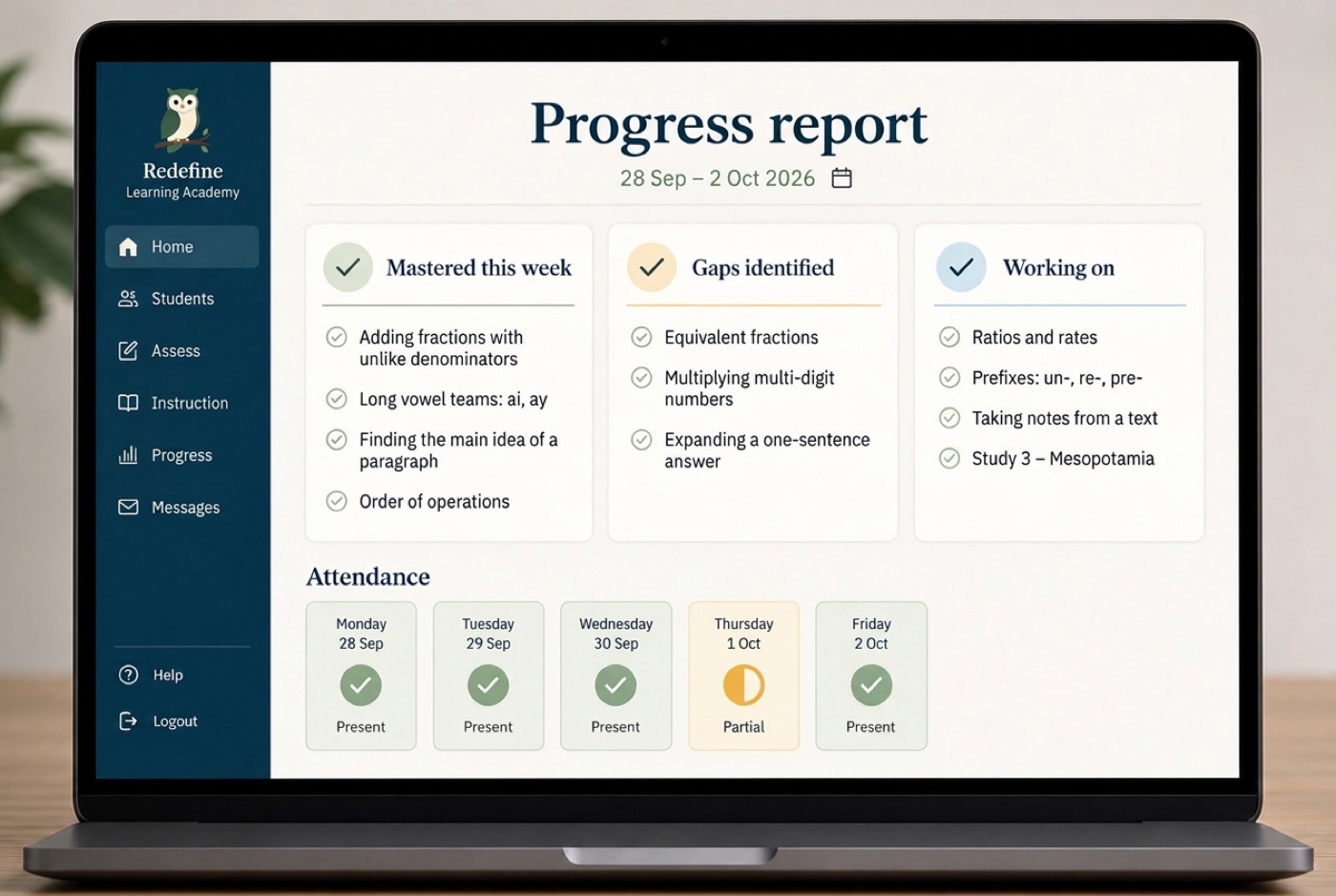 A weekly progress report from Redefine Learning Academy