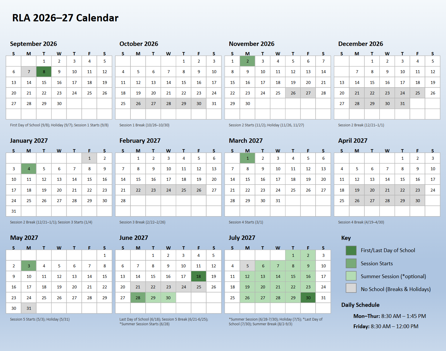 Redefine Learning Academy 2026–27 balanced school calendar